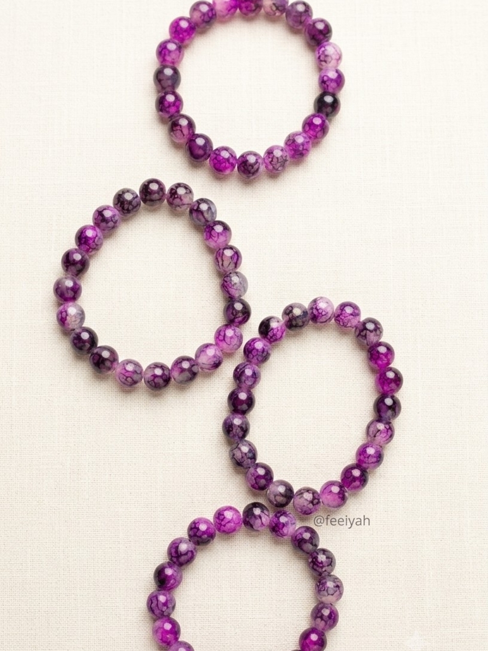 One Purple Marbled Glass Beaded Stretch Bracelet